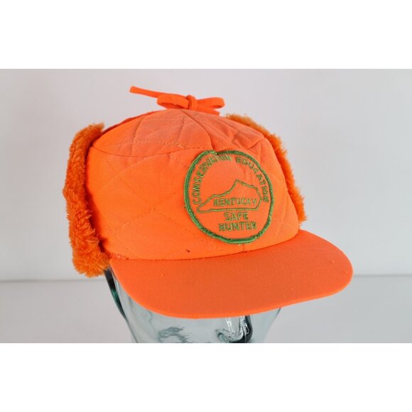 Vtg 70s Conservation Education Kentucky Safe Hunter Quilted Ear Flap Hat 7 1/8 - Picture 8 of 14